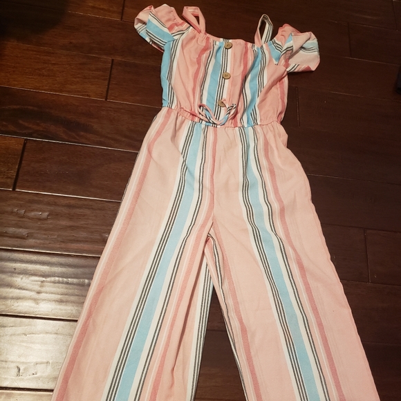 Lily Bleu Other - Girls Pink White & Blue Striped Romper